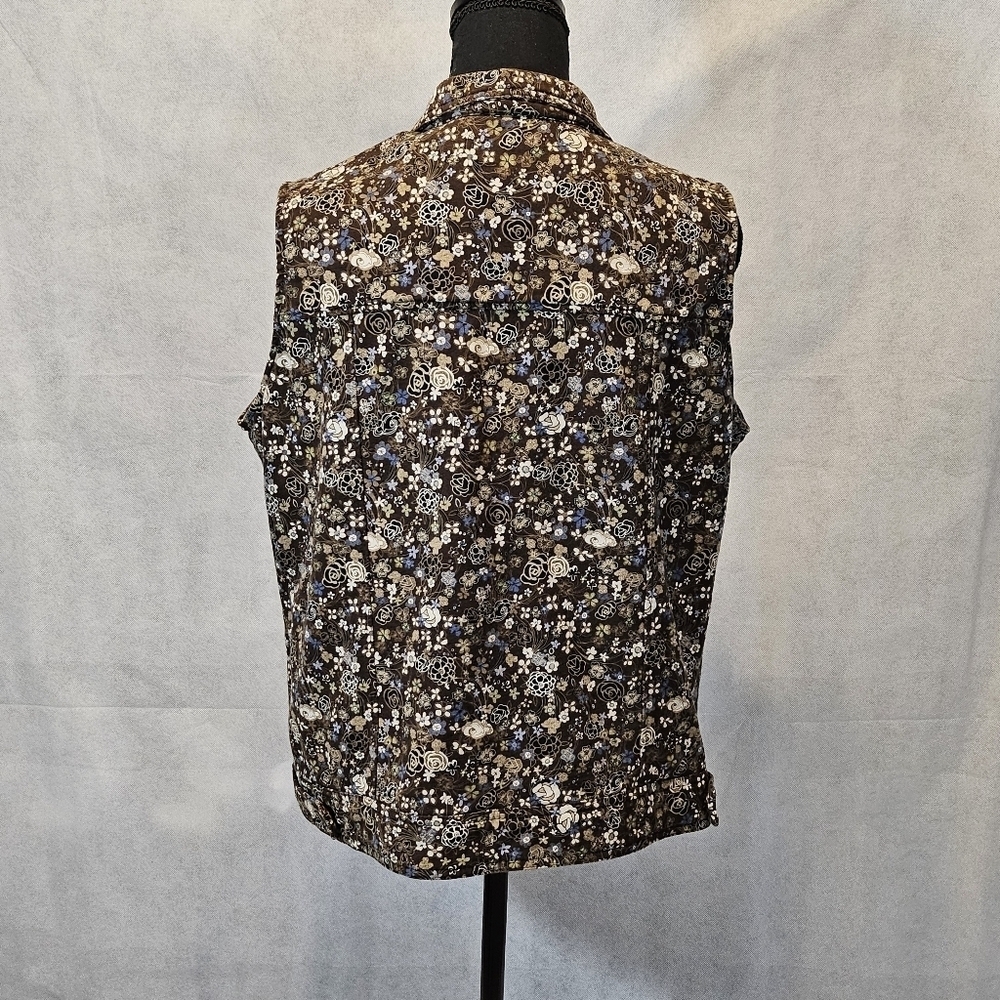 Christopher & Banks Brown Blue Floral Button Up Vest 100% Cotton Size XL - Picture 5 of 8